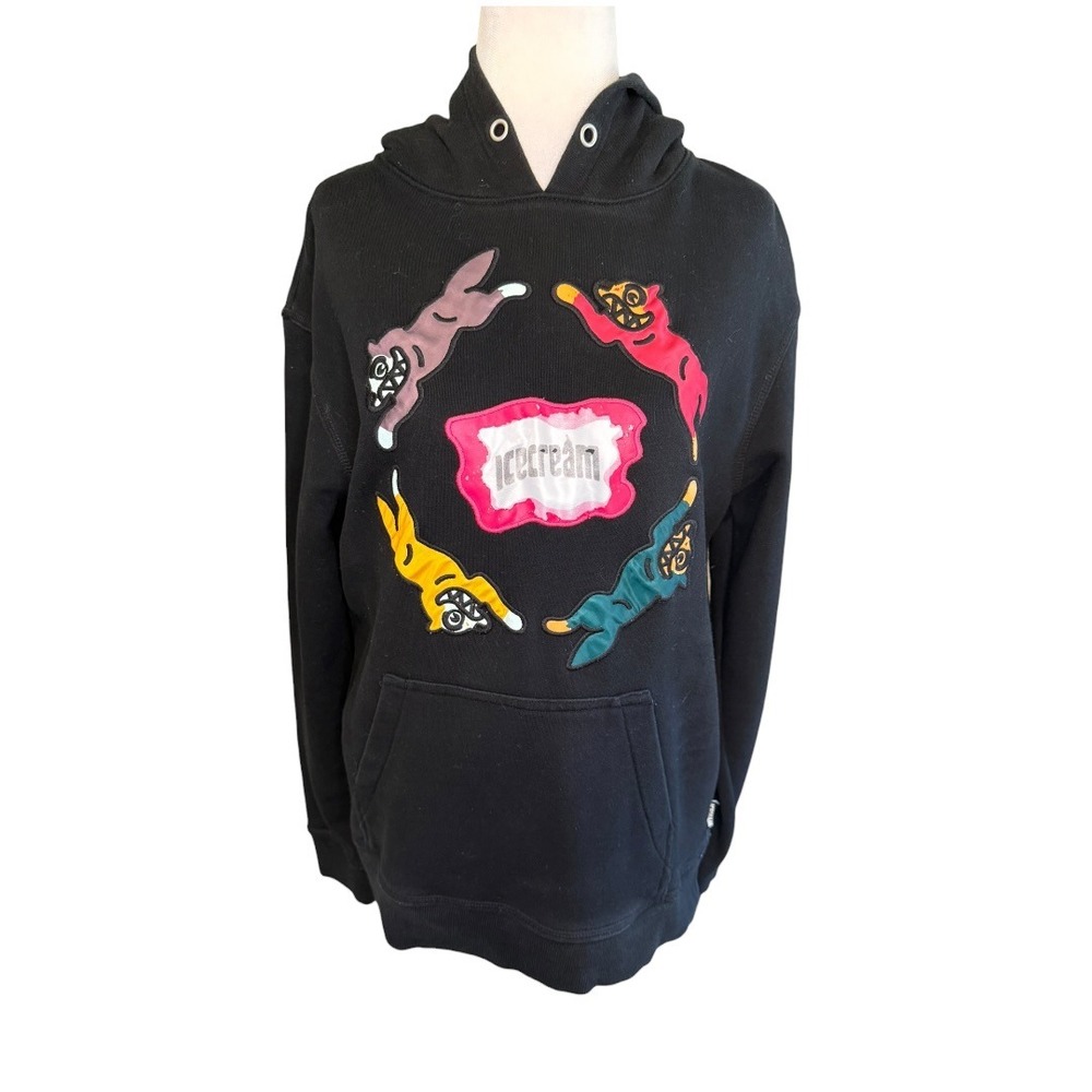 ICECREAM Billionaire Boys Club Black Running Dog Graphic Hoodie Mens Small S